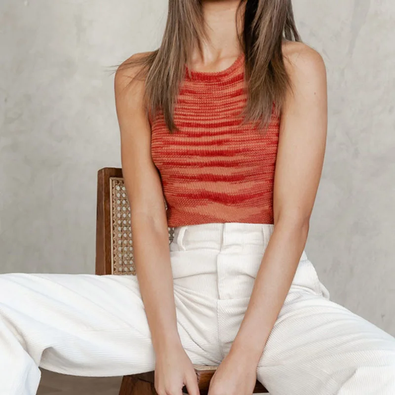 

2021 Spring Summer Vintage Colorful Knit Sweater Tank Women Elegant Sexy Sleeveless Tops Pullover Female Casual Slim Streetwears