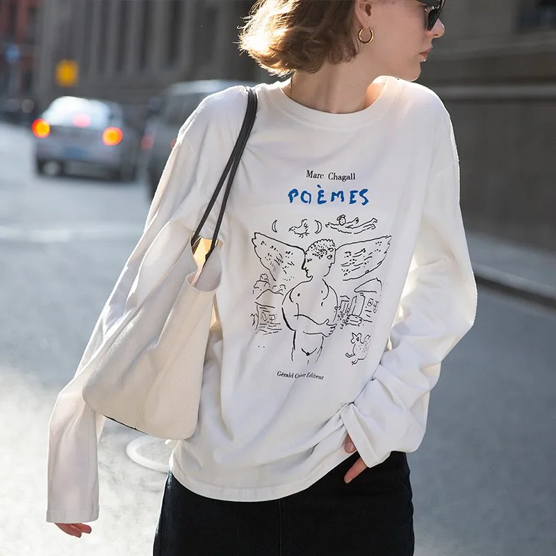 

Женская Винтажная футболка с длинным рукавом, с принтом