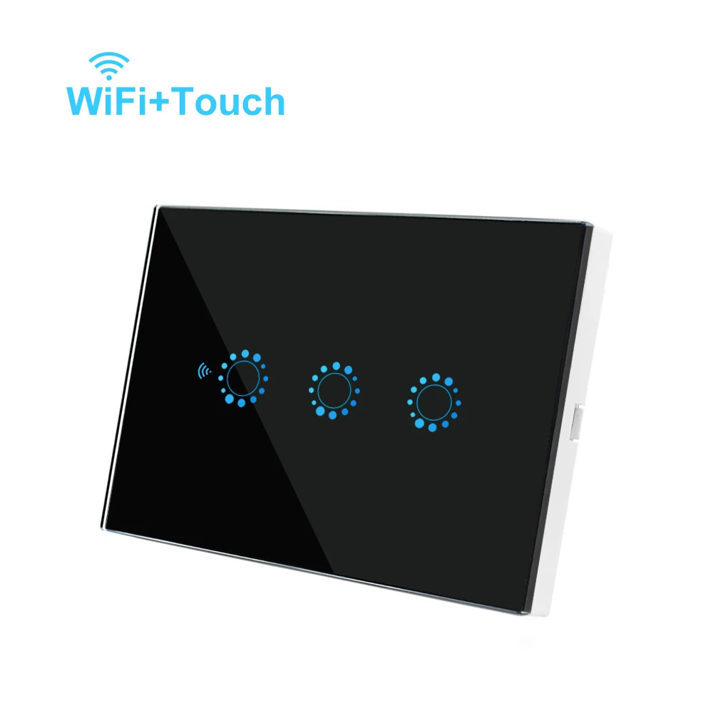 Black 3 gang WI-FI Smart APP Дистанционное Управление настенный сенсорный выключатель 1/2/3 Беспроводной дистанционного светильник выключатель нам стандартный работать с Alexa Google Home - Цвет: Black 3 gang