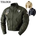 Мужская куртка-бомбер в стиле милитари, Повседневная однотонная куртка-бомбер на молнии с вышивкой, новая приталенная мужская куртка с воротником-стойкой на осень и зиму, 2022