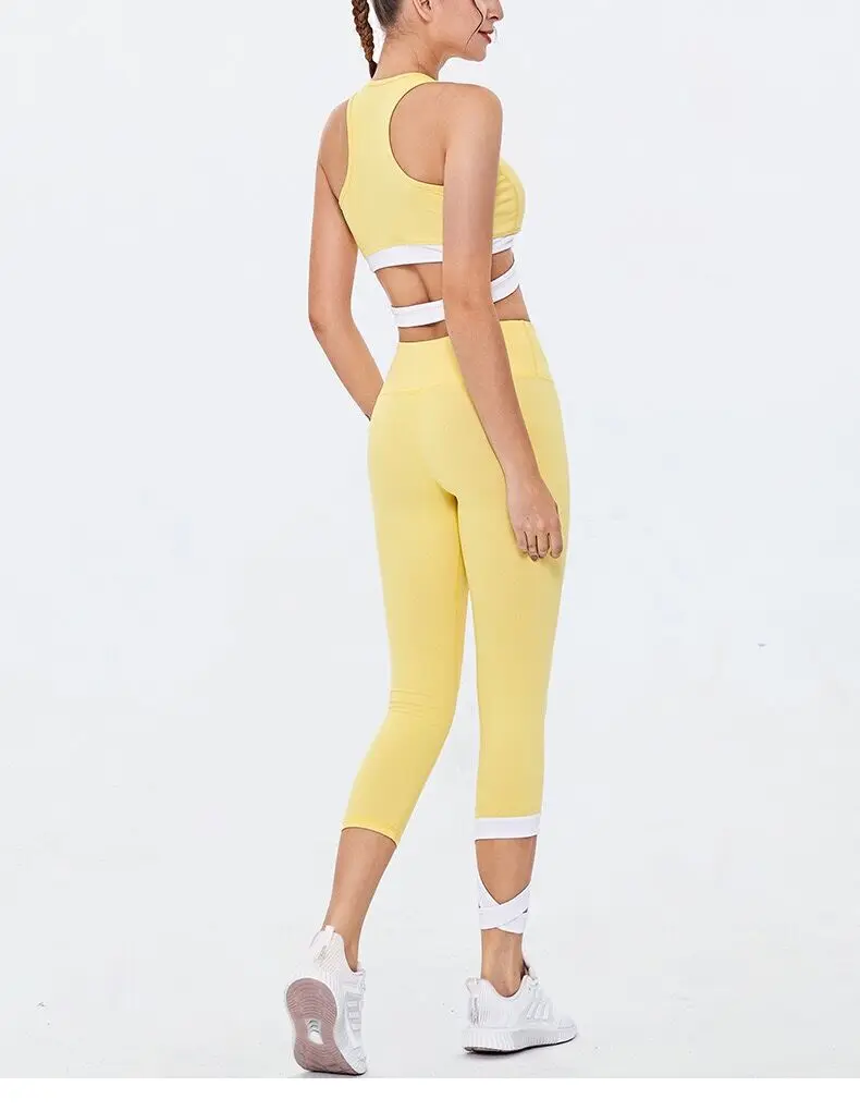 Женский спортивный костюм для йоги комплект из 2 предметов Желтый бега