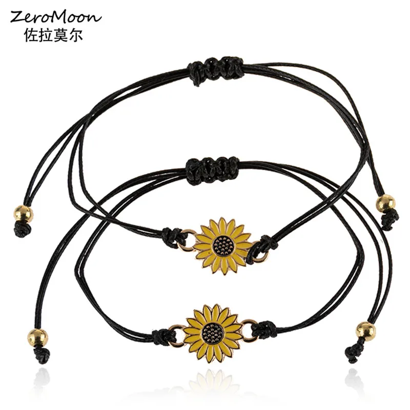 Сплав регулируемый плетеный браслет с изображением подсолнуха Подсолнух