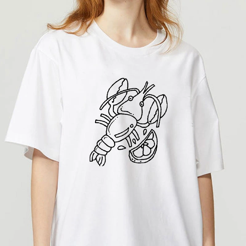 

Little Lobster T Shirt Women Summer Fashion Tops TShirts Short Sleeve Round Nack T-Shirts Leisure Top Tee Casual Ladies Tshirt.