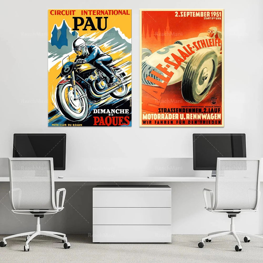 Постер на французском мотоцикле способствующий Гонкам Гран-при ПАУ Франция. |