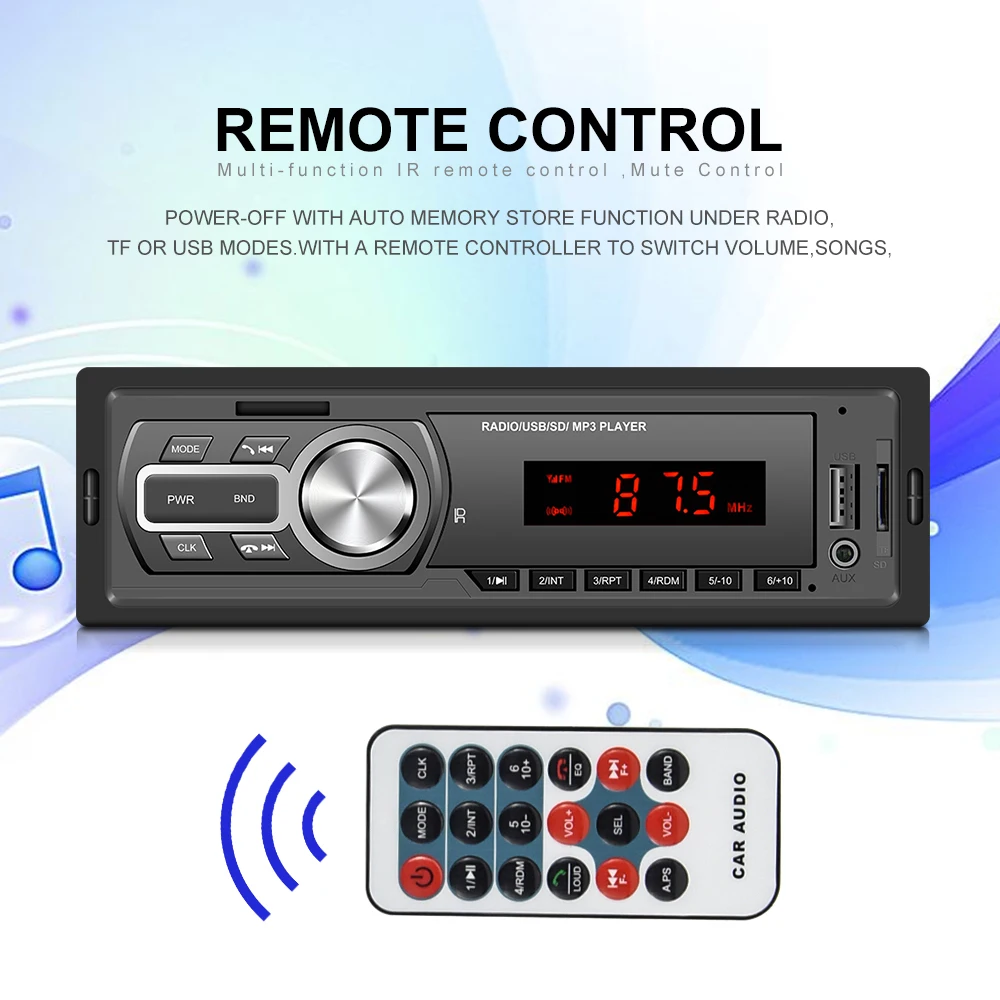 Автомагнитола Podofo 1 DIN 12 В Bluetooth-аудио MP3-плейер USB/SD/AUX-IN с пультом управления |