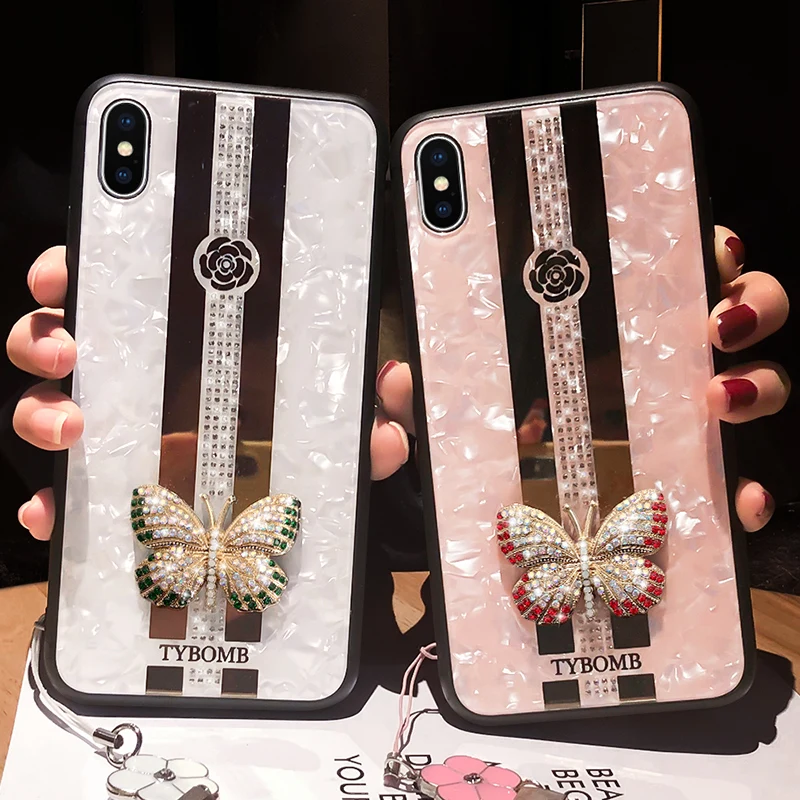 Зеркальный для iPhone11 pro max xs xr чехол телефона Стразы Бабочка 7plus стекло 8