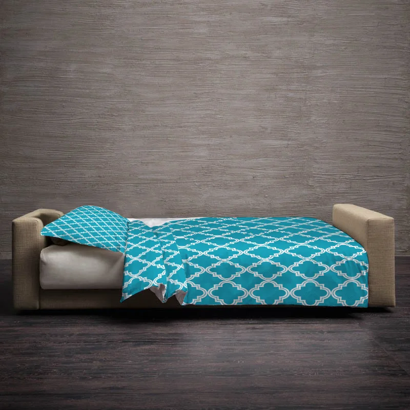 Blue Moroccan Geometric Checks Duvet Cover Pillow Case Quilt Set Bedclothes Single Bedding Sets For Bed | Дом и сад