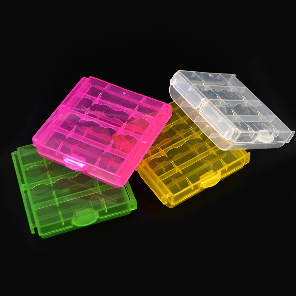 Colorful Plastic Battery Holder Case 4 AA AAA Hard Plastic Storage Box Cover for 14500 10440 Battery Organizer Container 5 Color