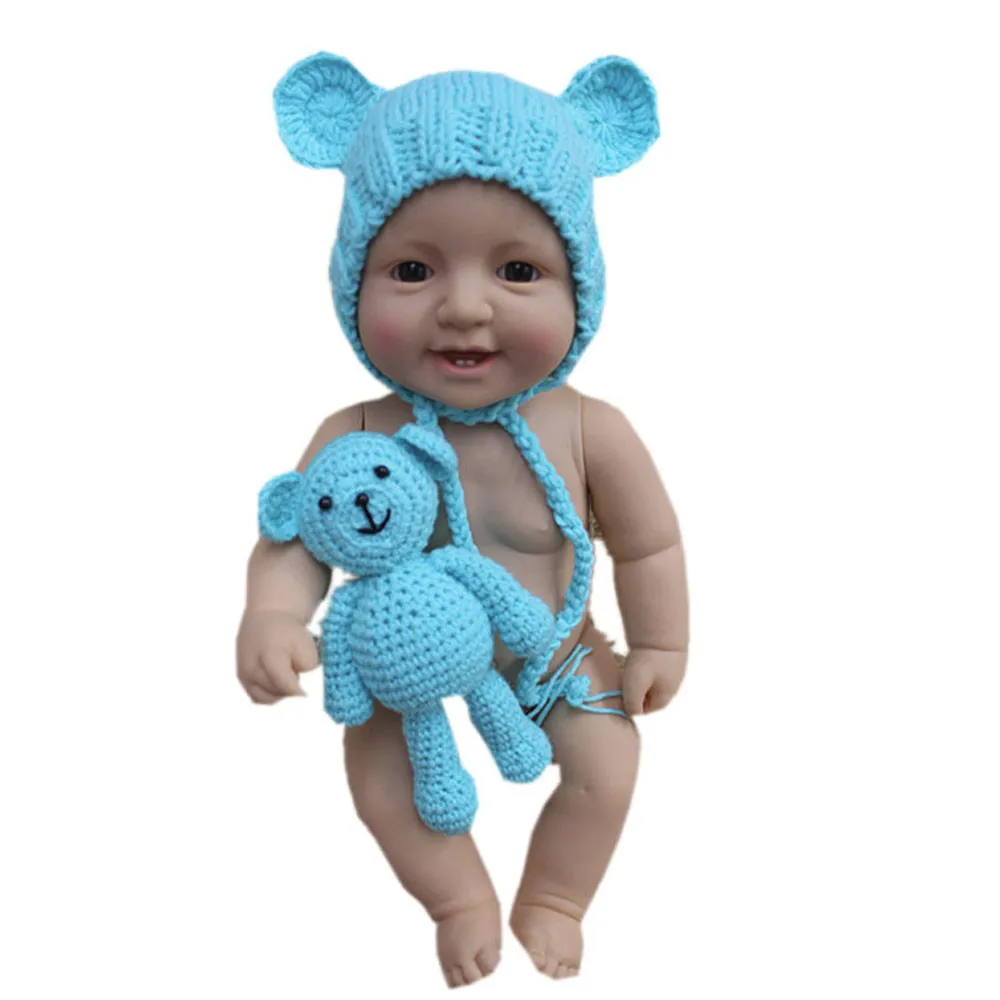 Детская шапочка-медвежонок реквизит для фотосессии вязаная шапка с плюшевым