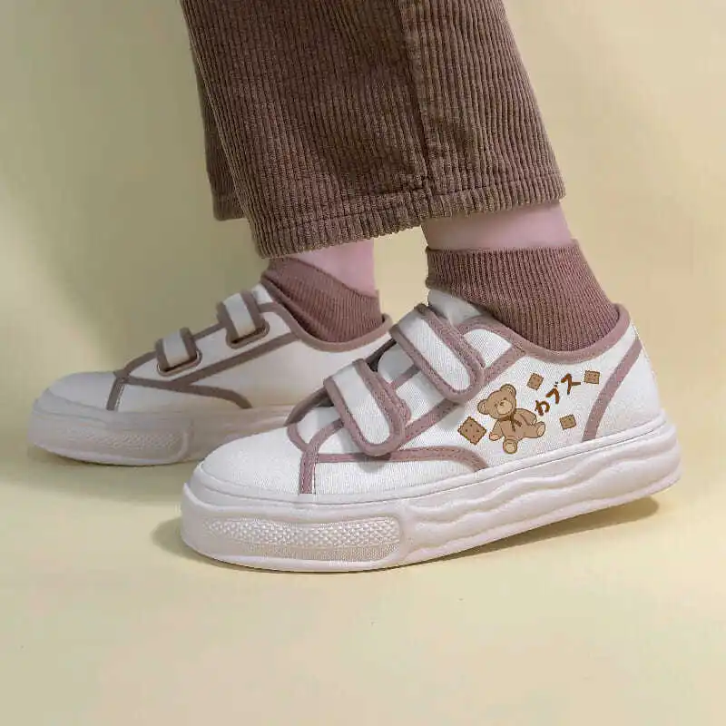 

Kawaii Bear Print Women's Espadrilles Hook Loop Canvas Sneakers 2021 Autumn Patchwork Zapatillas Mujer Casual Ladies Footwear