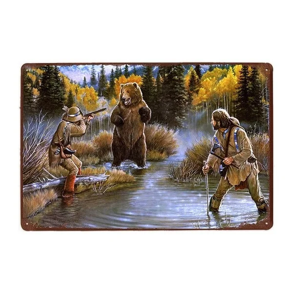 

Bear Hunting Metal Tin Sign 8x12 Inch Home Kitchen Bedroom Bar Pub Wall Decor Men Cave