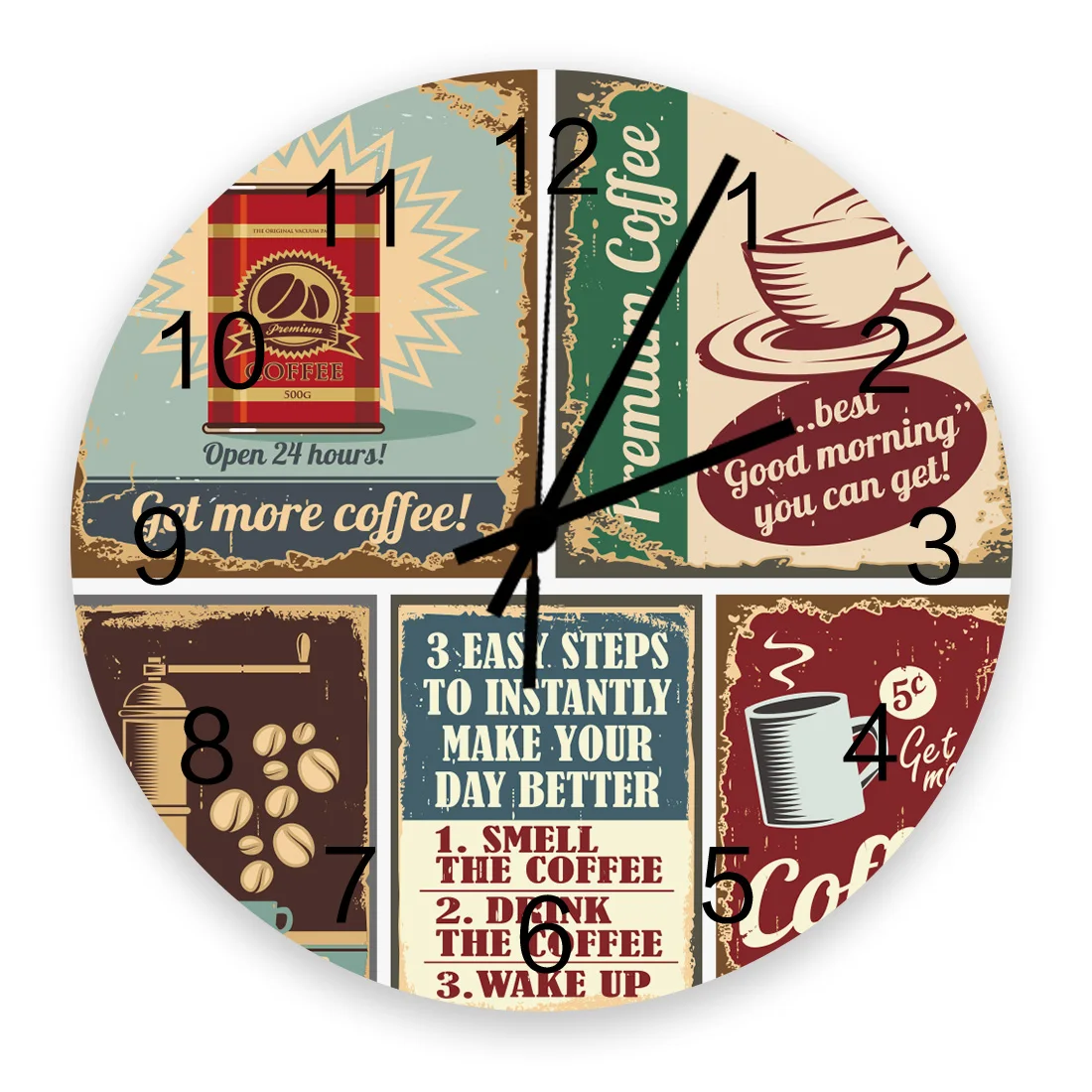 

Настенные часы в стиле ретро с кофейным плакатом, тихие украшения для гостиной и детской комнаты, механизм для настенных часов