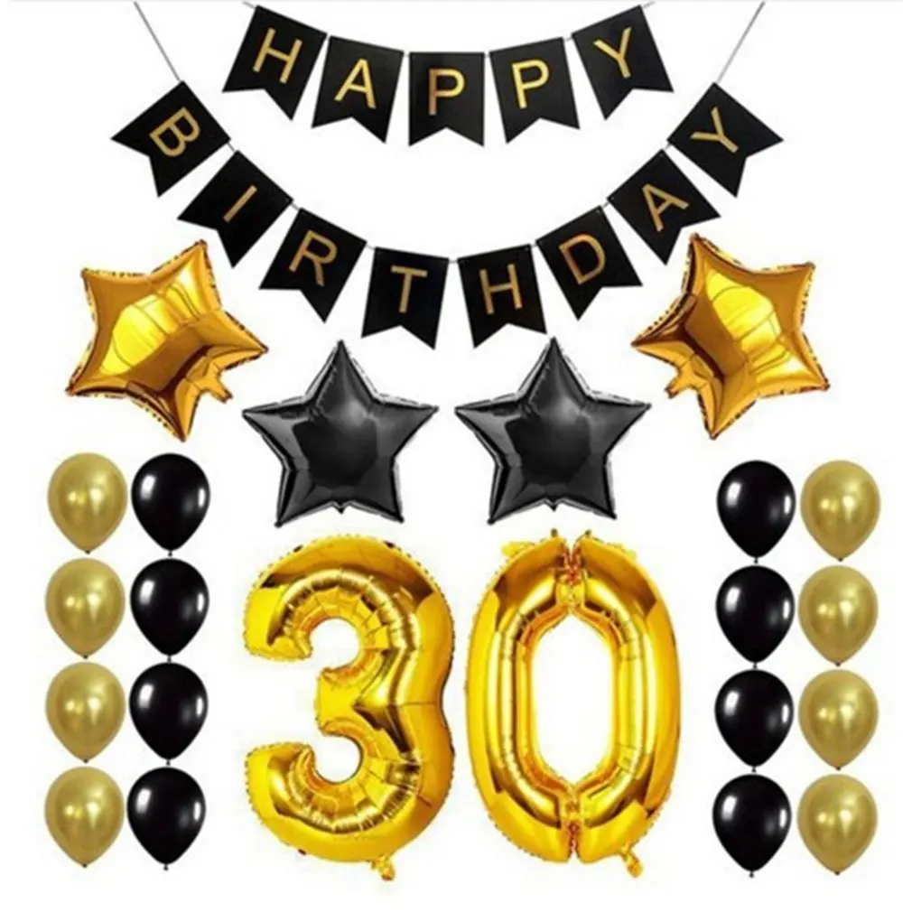 30 years old Цифровой алюминиевый пленочный воздушный шар для вечеринки на день рождения фоновое украшение штамповка рыбьего хвоста флаг Потяните цветок набор - Цвет: 30 years old