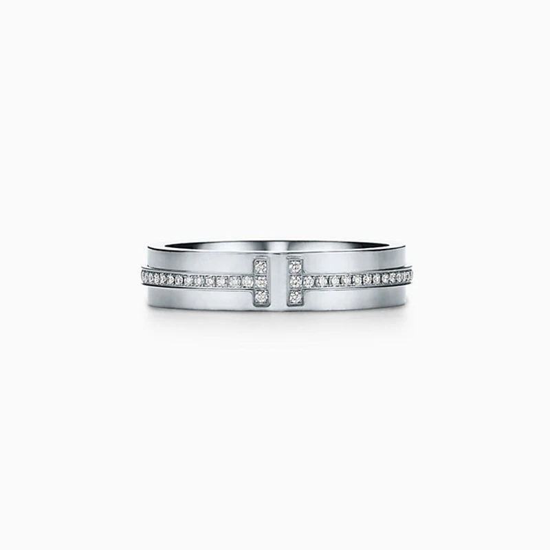 

New double T Rings 925 Sterling Silver ring Designer cubic Zirconia Rings Women TF style Couple Wedding Ring for men Jewelry