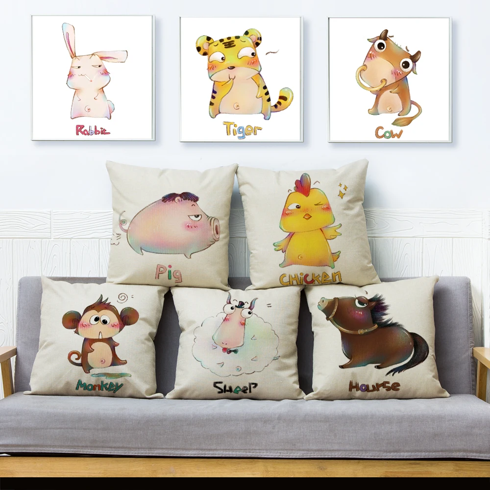Мультфильм тигр кролик лошадь собака свинка Дракон корова чехол для подушки с