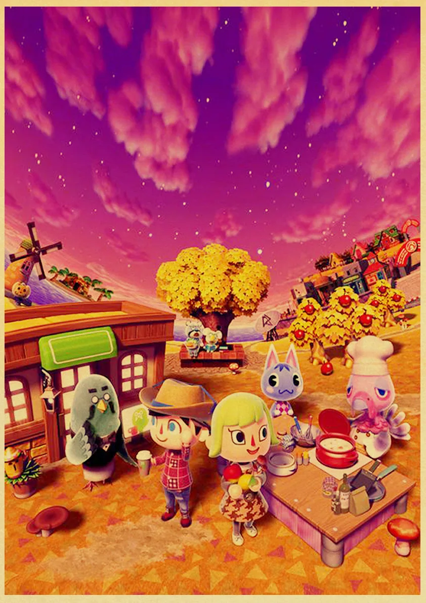 

Hot Game Animal Crossing Retro Poster Wall Art Home /bar Decor Single Prints Kraft Paper Animation 42X30CM