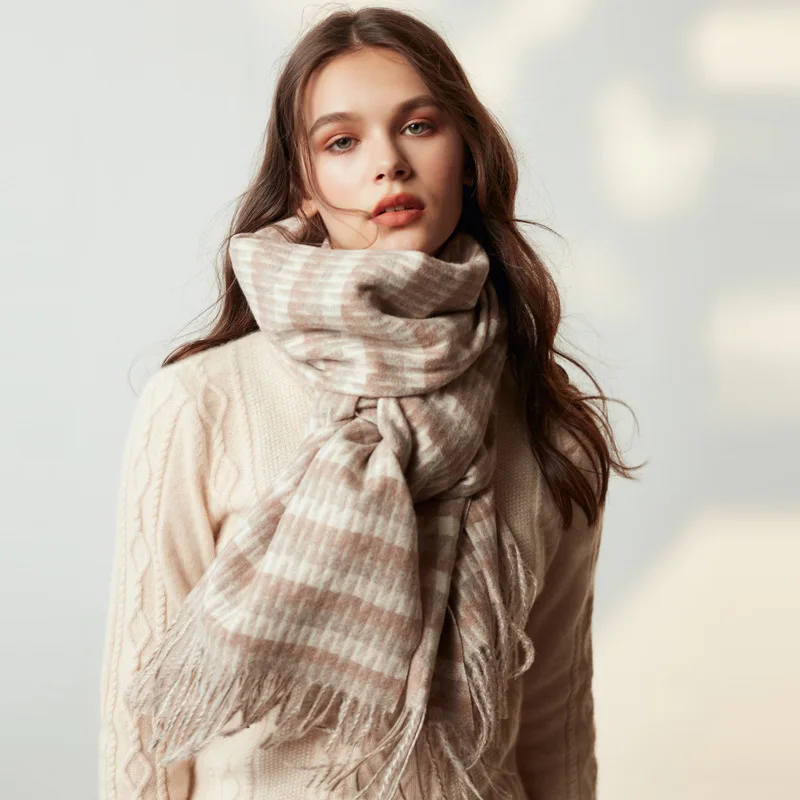 Осенне-зимний новый окрашенный кашемировый шарф из пряжи шерстяной клетчатый