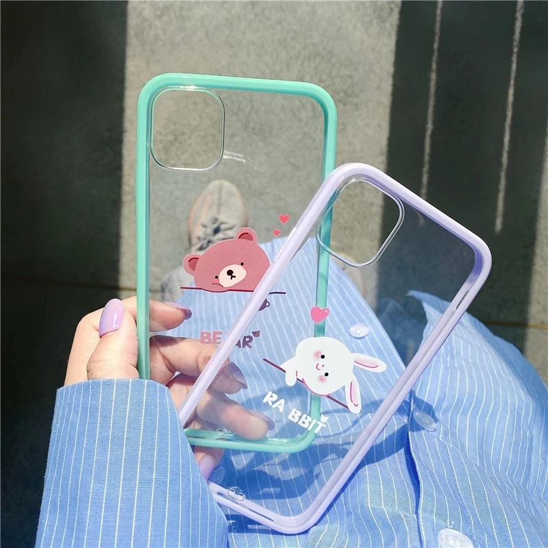 

Cute Cartoon Bear Silicone Case For iPhone 11 12 Pro XS Max X XR 12 Mini Soft Clean Rabbit Back Cover On SE 2020 7 8 Plus Shel