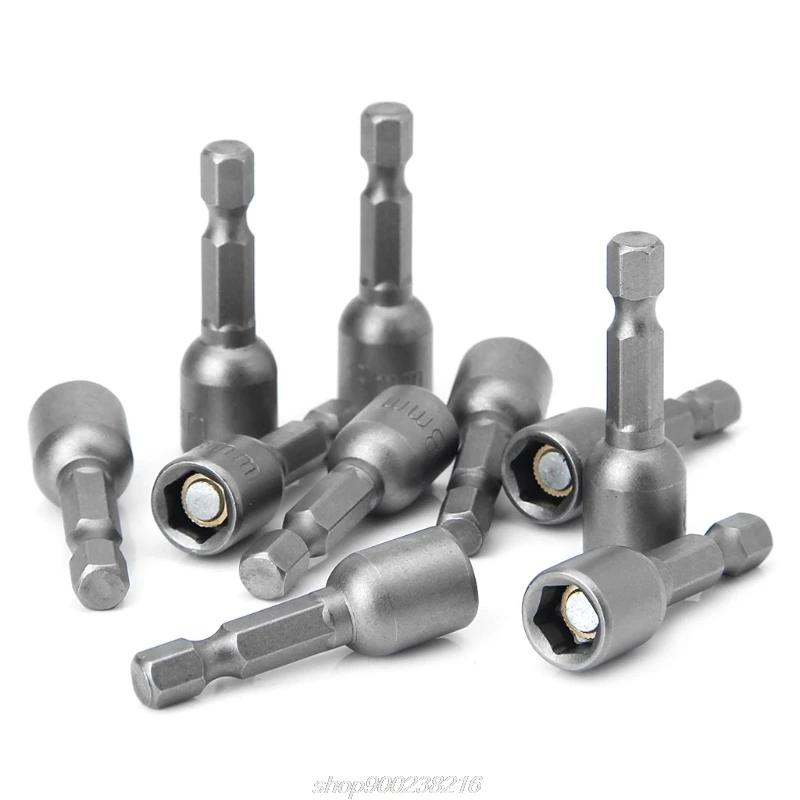 

10 Pcs Magnetic Nut Driver Set 8mm 5/16" Socket Adapter Hex Drill Bit M09 21 Dropshipping