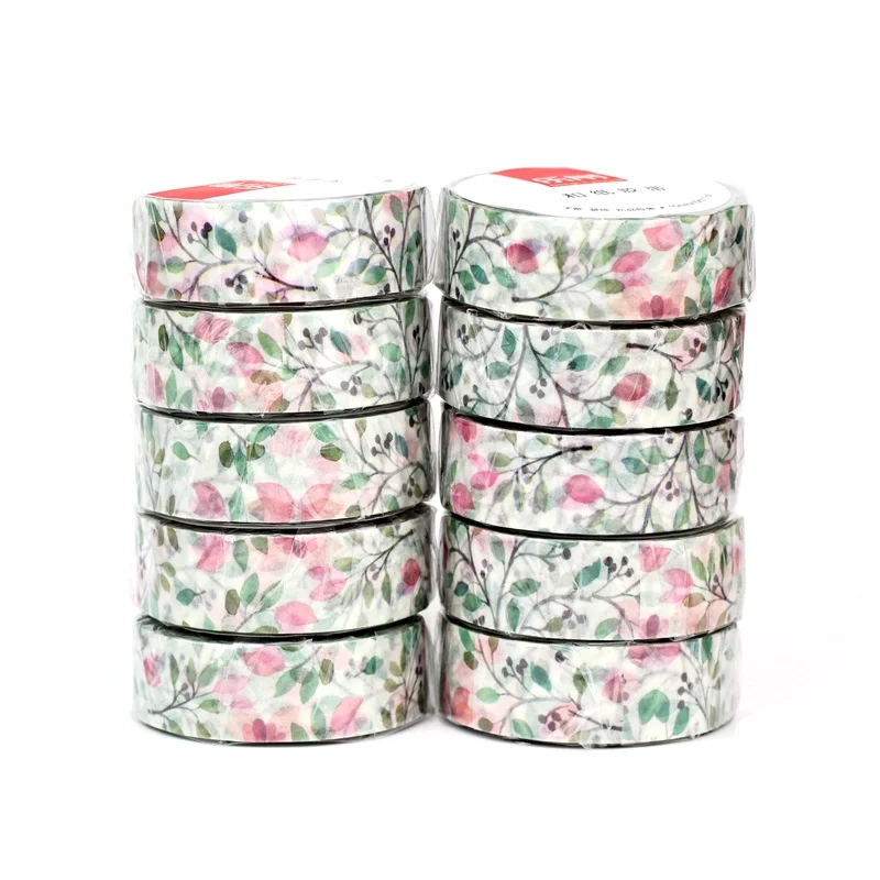 

10pcs/Lot Decorative Cute Plant Pink Flowers Leaves Japanese Paper Washi Tapes Planner Adhesive Masking Tape Stationery