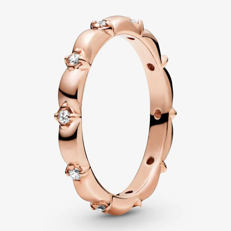 

925 Sterling Silver Pan Ring Rose Gold Petals With Crystal Cz Ring For Women Wedding Party Gift Fashion Jewelry