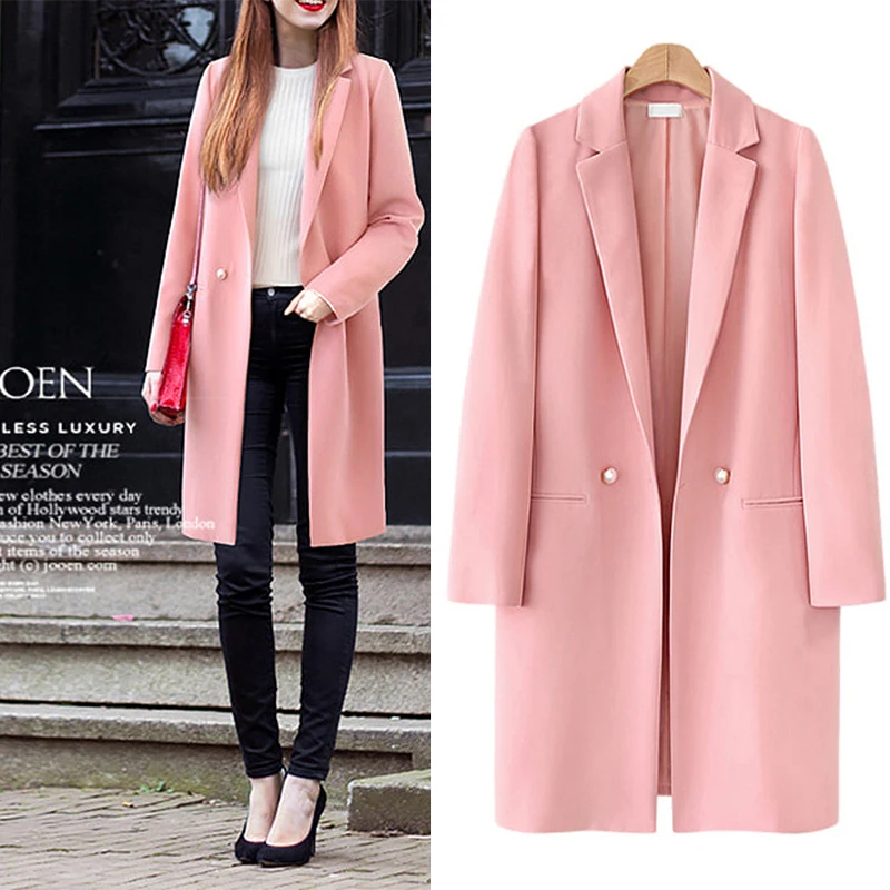 

2019 Autumn Women Long Jacket Blazer Notched Collar Female Suits Coat Fashion Vintage Casual Outwear Tops Solid OL Office Wear