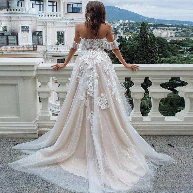 

BAZIIINGAAA Simple Wedding Dress Lace Little Beading Strapless Dress Luxury Wedding Gowns Bridal Can Be Washed Bride Dresses