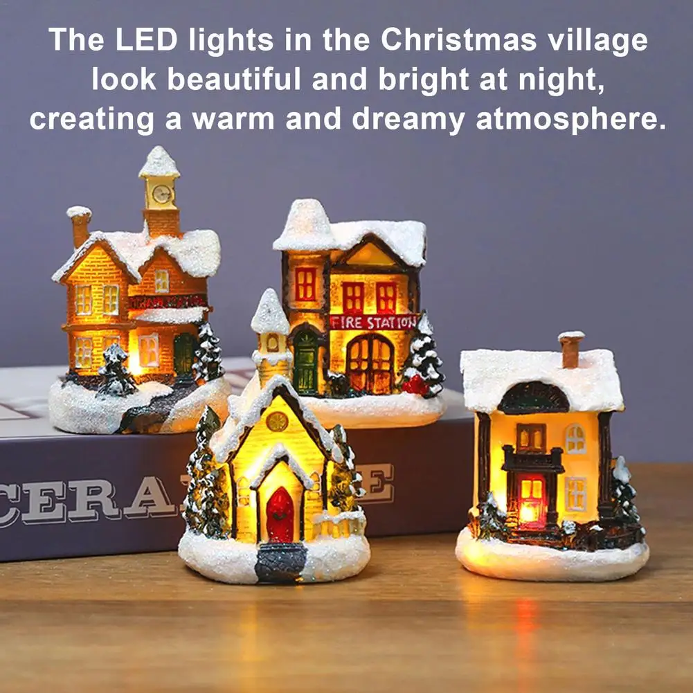 

1 Set Glowing Christmas Village Statue Resin Craft Christmas Snow House Building Christmas Decorations For Home Navidad Gift