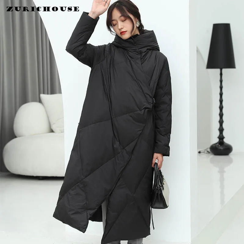 

ZURICHOUSE Brand Fashion Designer Winter Women Long Puffer Jacket Thick Hooded Parkas Female Warm 90% White Duck Down Coat