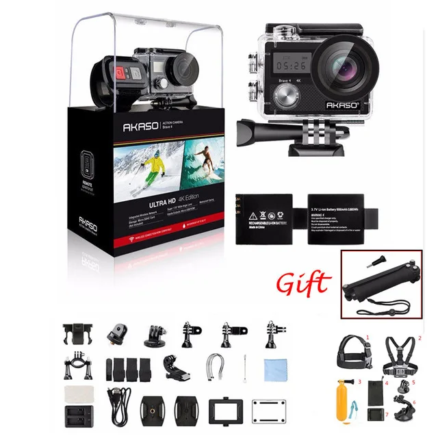 AKASO Brave 4 4K 20MP WIFI HD Action Camera Ultra HD with EIS 30m Underwater Waterproof Remote control 5X Zoom Helmet Sport cam