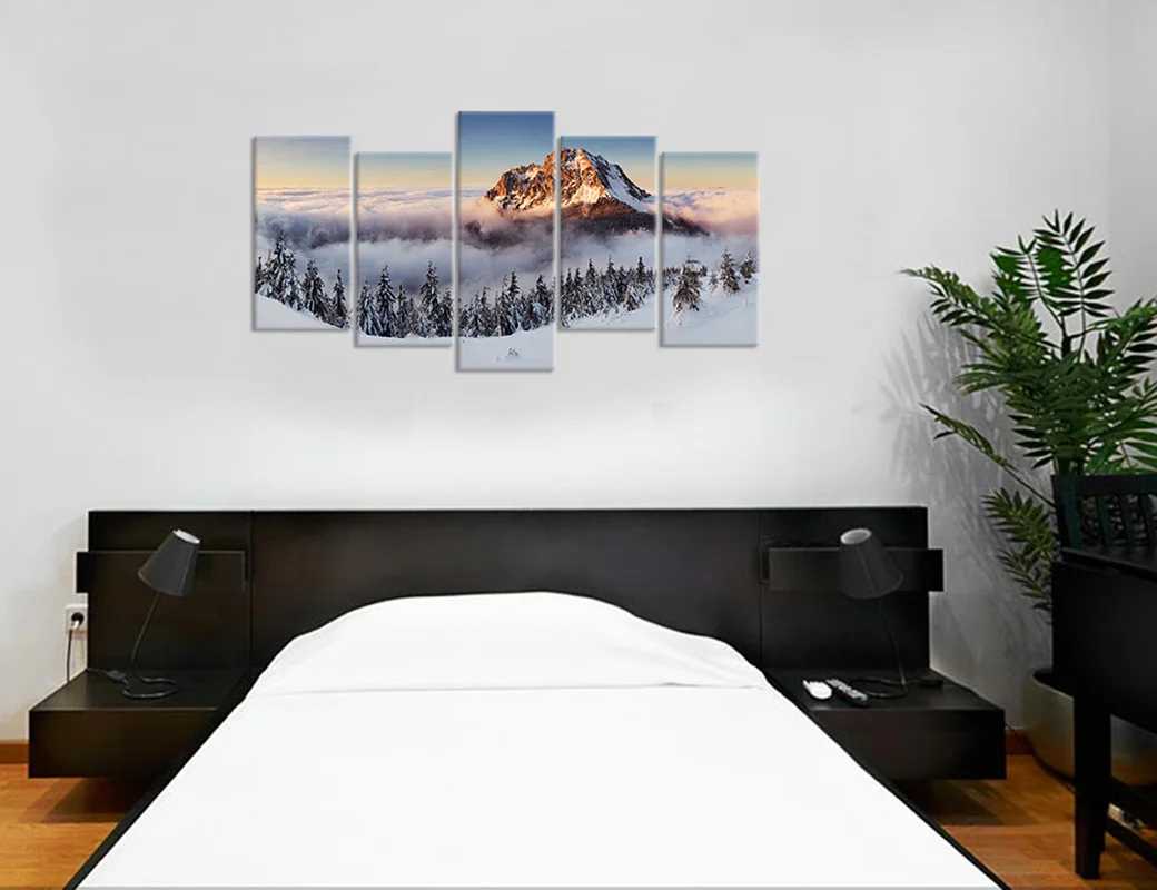 

5 Panels Canvas Wall Art Painting Snow Mountain with Cloud Print Home Decor Poster Modern Living Room Decoration Pictures