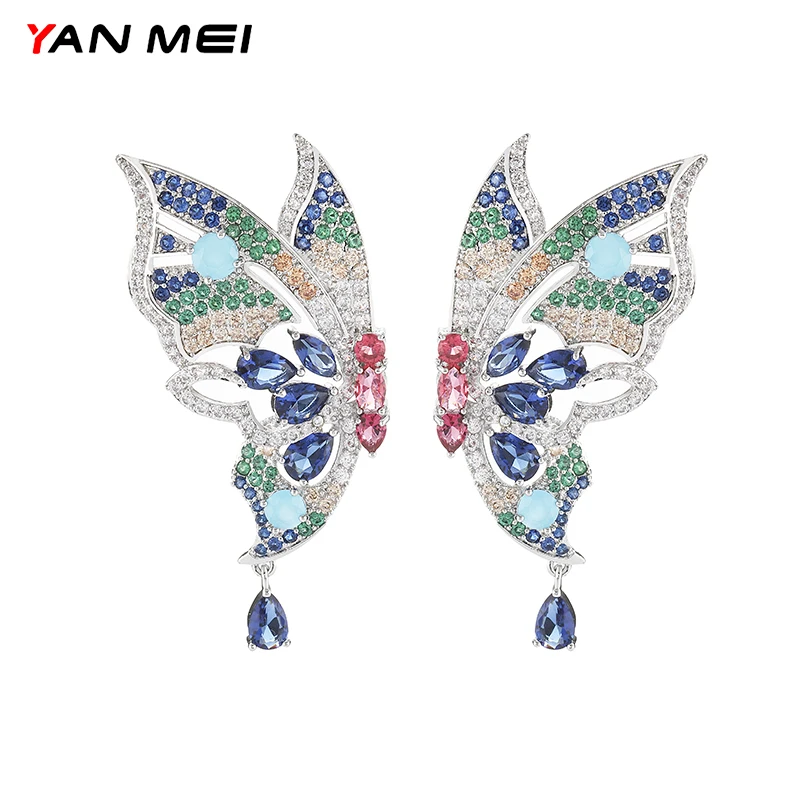 YANMEI Роскошные Цветные большие серьги бабочки модные циркониевые вечерние для
