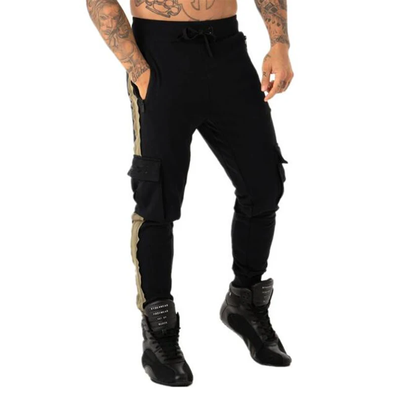 Модные мужские спортивные штаны для фитнеса бодибилдинга эластичные брюки с