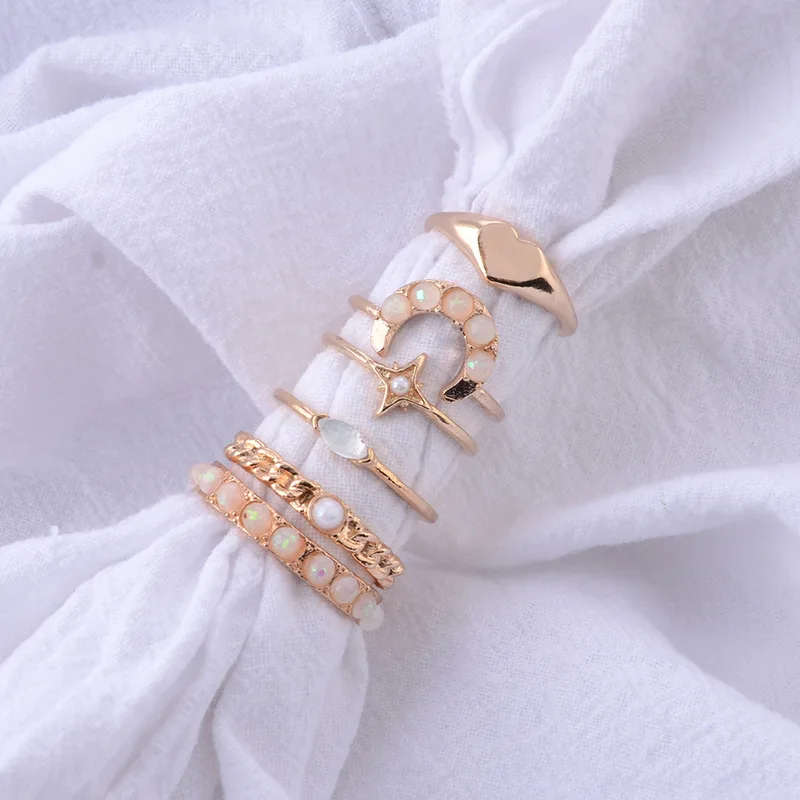 Женское кольцо с Луной Sindlan золотыми звездами и кристаллами 6 шт. Свадебный