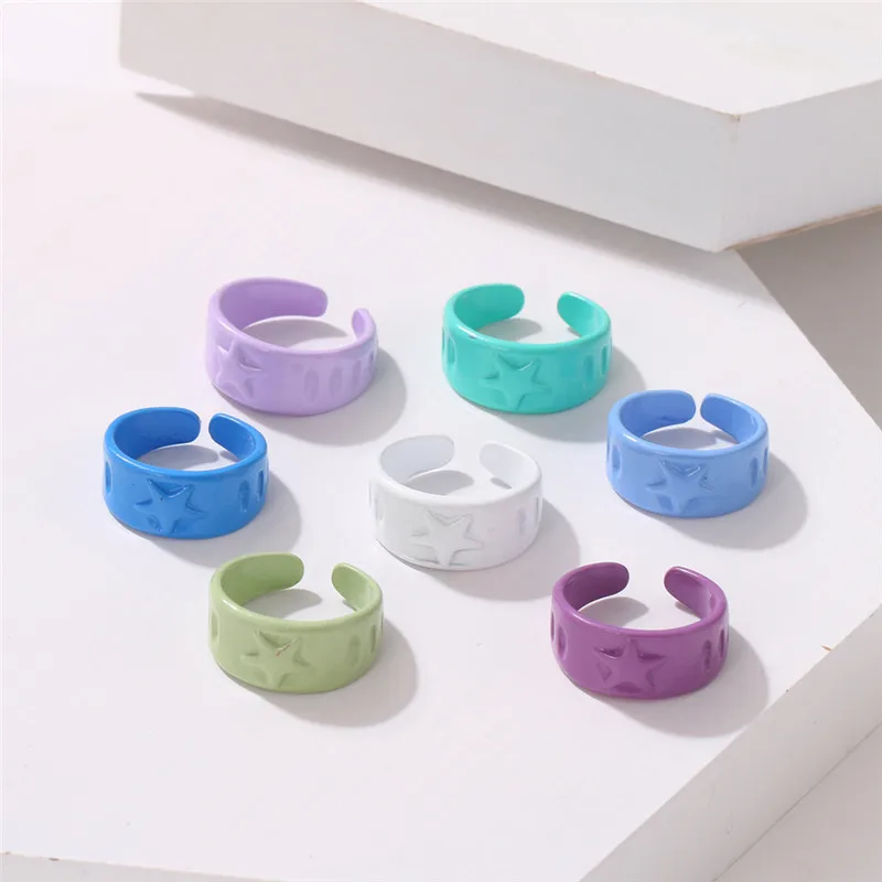 

MASA2021 Summer Fashion Colorful Geometric Chain Acrylic Ring Candy Color Irregular Opening Rings for Women Party Finger Jewelry