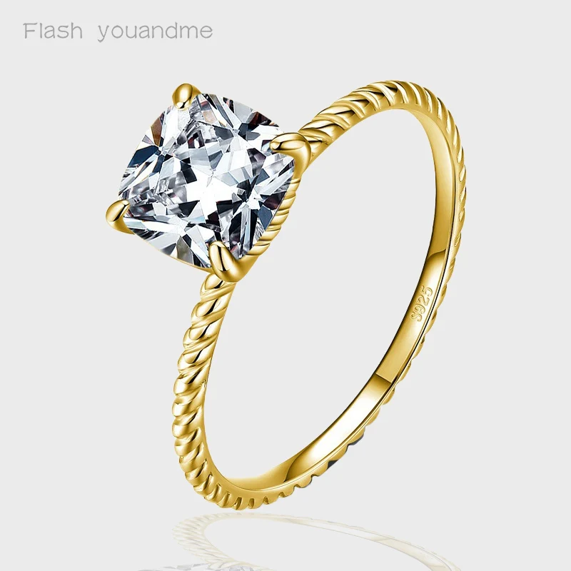 

Ring High Quality 925 Sterling Silver Wedding Ring Luxury Square Cushion Cut CZ Finger Rings for Women Gift Engagement Jewelry