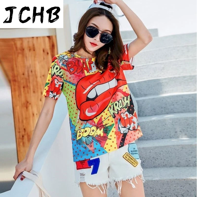 

2021 Funny Print Harajuku Tshirts Short Sleeve t Shirt Plus Size Clothing Summer Woman Tops Cotton Blouse Women O-neck Graphic T