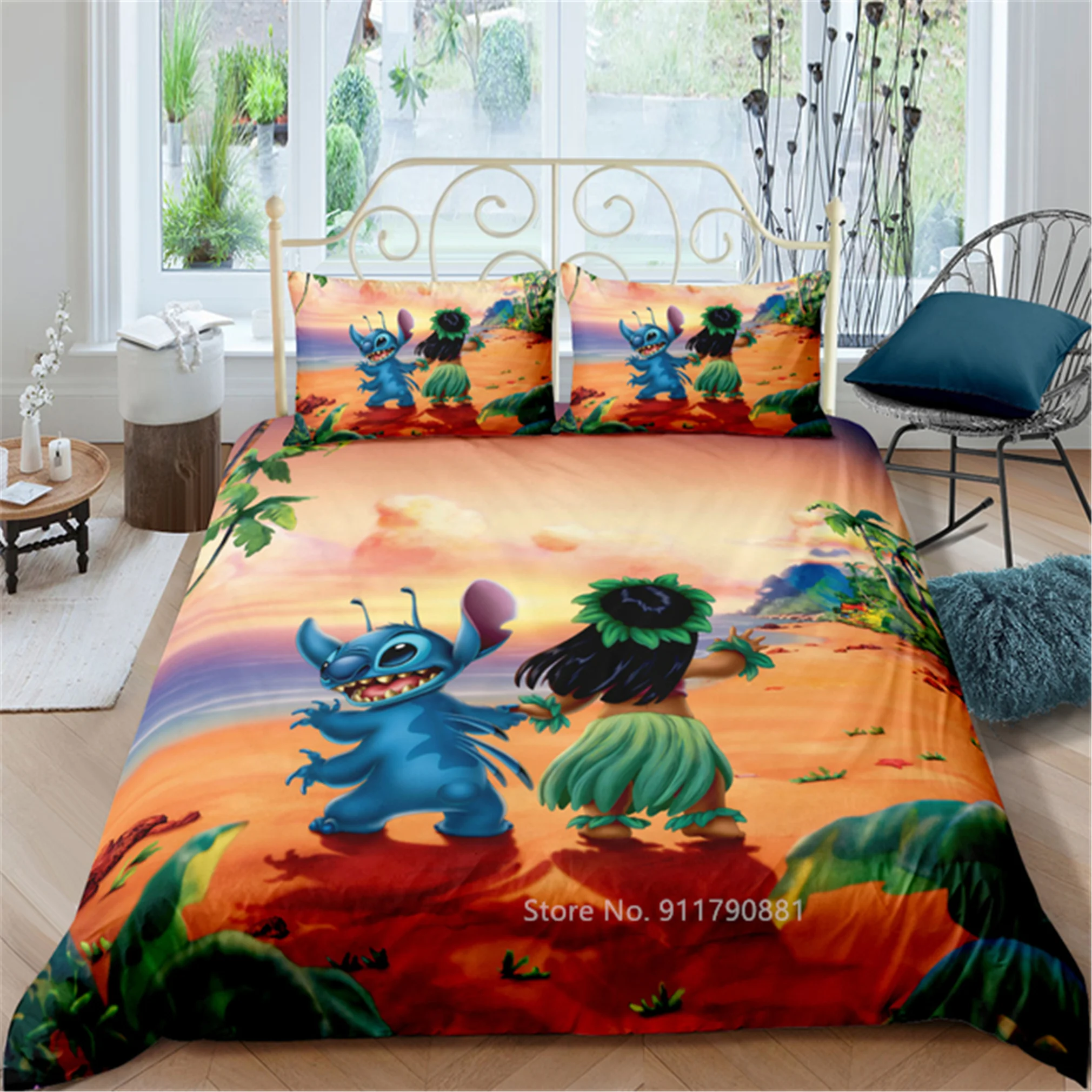 Conjunto de ropa de cama con dibujos de Disney para ni&ntilde;os, edred&oacute;n n&oacute;rdico de plum&oacute;n c&oacute;modo, funda de almohada, decoraci&oacute;n de dormitorio, ILO & Stitch, textil para el hogar-1