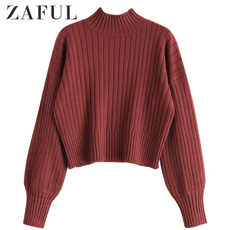 Женский вязаный свитер ZAFUL толстый теплый мягкий с воротником-стойкой Осень-зима