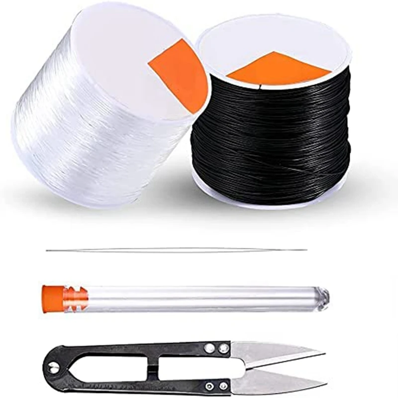 

Elastic Beads Cord Stretchy Strings - Round Clear Stretch String Kit Black Beading Cords for Craft Jewelry Making