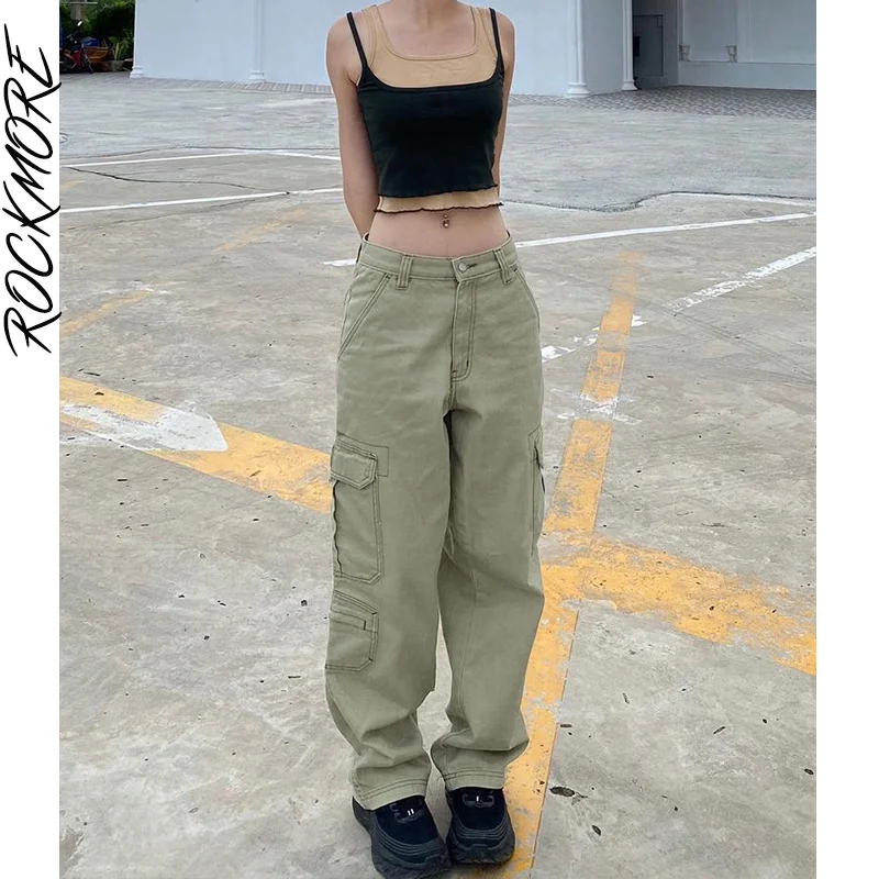 

Rockmore мешковатые джинсы женские карманы Карго брюки Y2K уличная низкая талия джинсовые широкие брюки повседневные Прямые брюки 2022