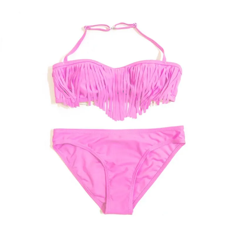 

2022 Girls Solid Girls Bandage Bikinis 9-16 Years Tassel Children Swimwear Beachwear Swimsuit Kids Swimsuit Bathing Suit Biquini