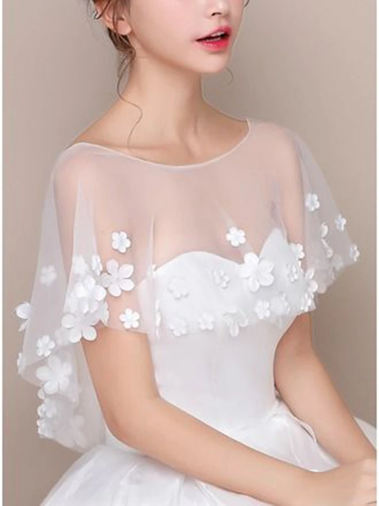 

Thin Section Shoulder Yarn Wedding Shawl Petal Wedding Dress Tulle Cape Cloak Wedding Accessories
