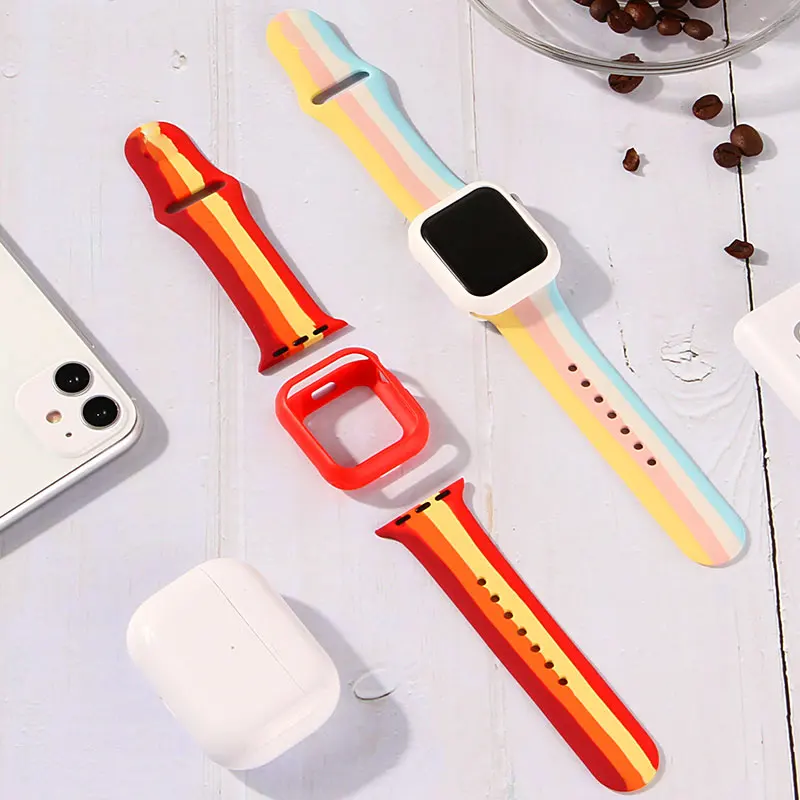 

case+strap For Apple Watch 6 SE 5 4 band 44mm 40mm iWatch BAND 42mm 38mm Sport watchband Slicone belt bracelet apple watch Strap
