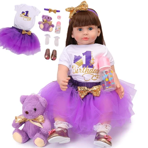 

60 см, элегантные куклы для новорожденных, мягкие, виниловые, фиолетовые, тканевые, силиконовые, для тела, для маленькой принцессы, с длинными ...