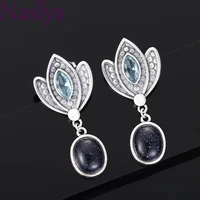 nasiya crown shape earrings with moonstone turquoise sandblue women gemstones 925 sterling silver charm jewelry gifts wholesale