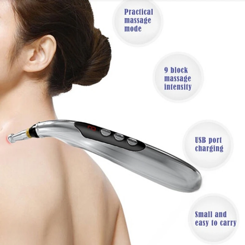 

Massage Heads USB Rechargeable Meridian Energy Pen Pain Relief Electric Magnet Therapy Pen 9 Gears Body Massager