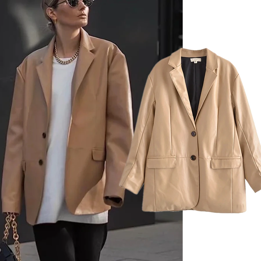 

Женские блейзеры и жакеты Maxdutti, модный винтажный блейзер из искусственной кожи в стиле Ins, бойфренд, 2021