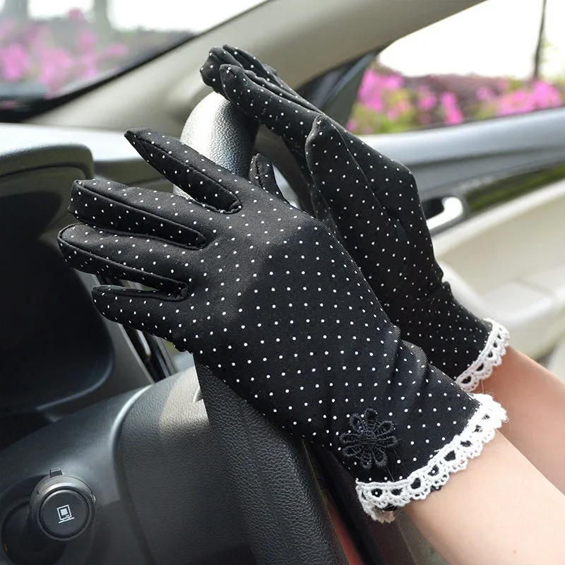 

Women's Fashion Short Gloves Anti-UV Sun Protection Full Finger Summer Spandex Gloves Driving Thin Elegant Sexy Dot Mittens