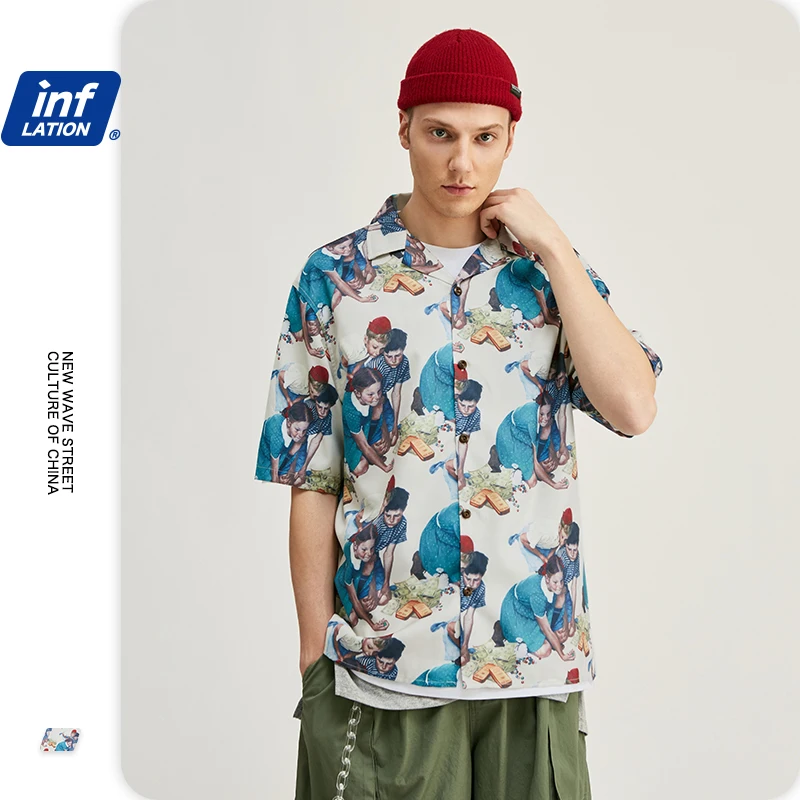 INFLATION 2020 коллекция SS Мужские Пляжные Гавайские рубашки с коротким рукавом